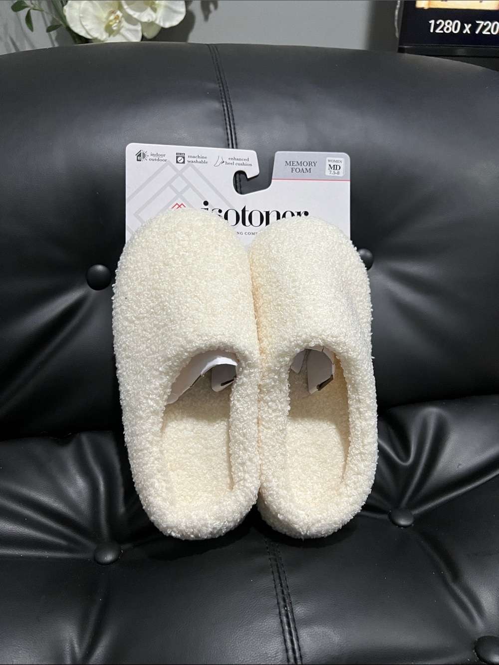 isotoner Plush Sherpa Slip-On Slippers in Ivory Cream